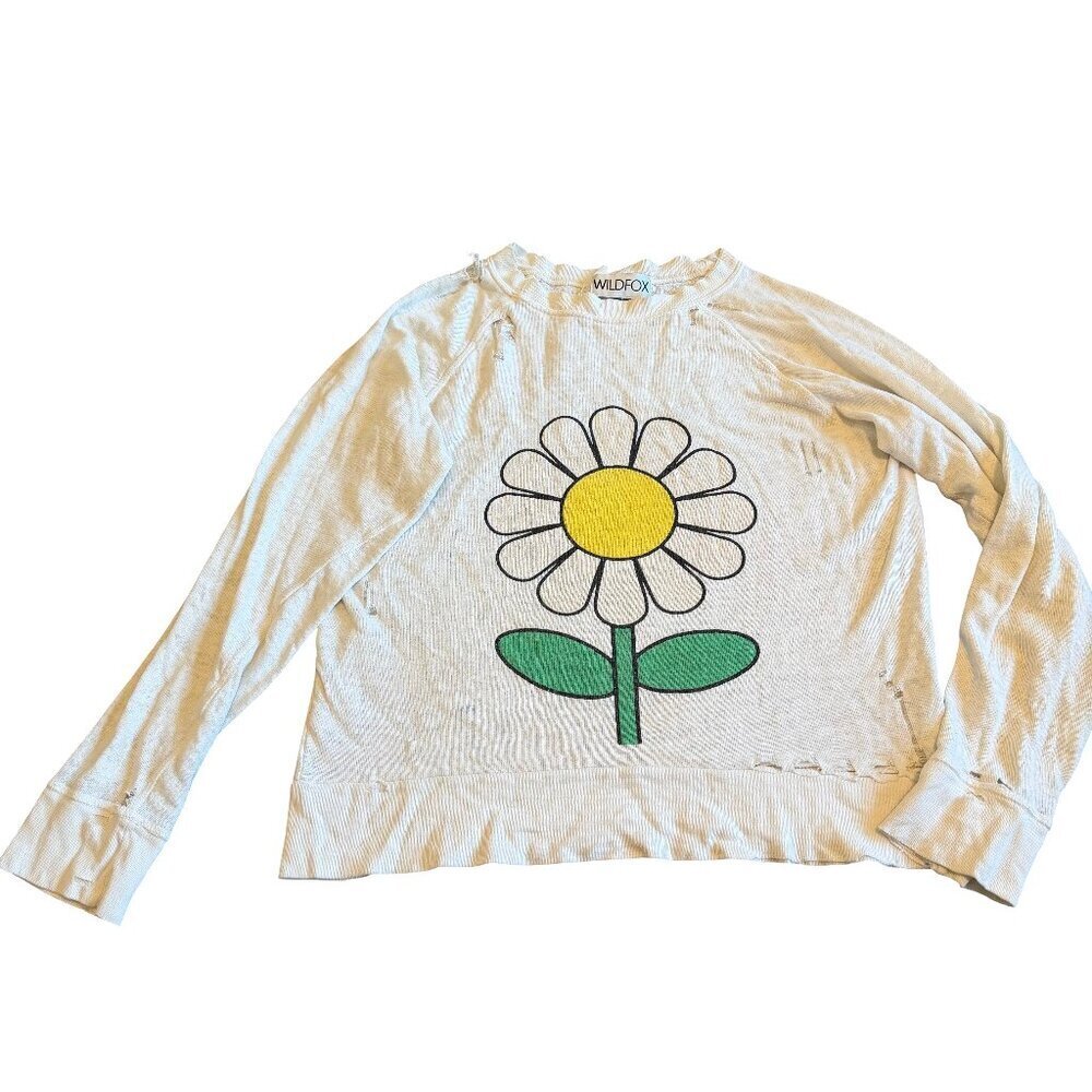 Wildfox Pullover Crew Neck Sweater Daisy Graphic Stretch Casual Size Small Women